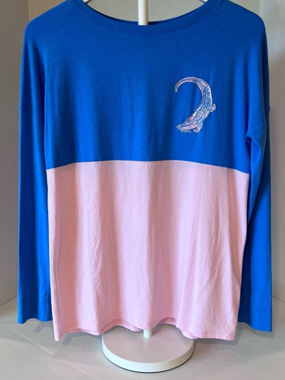 Lilly Pulitzer Blue and Light Pink Long Sleeve Colorblock Tee Size XS